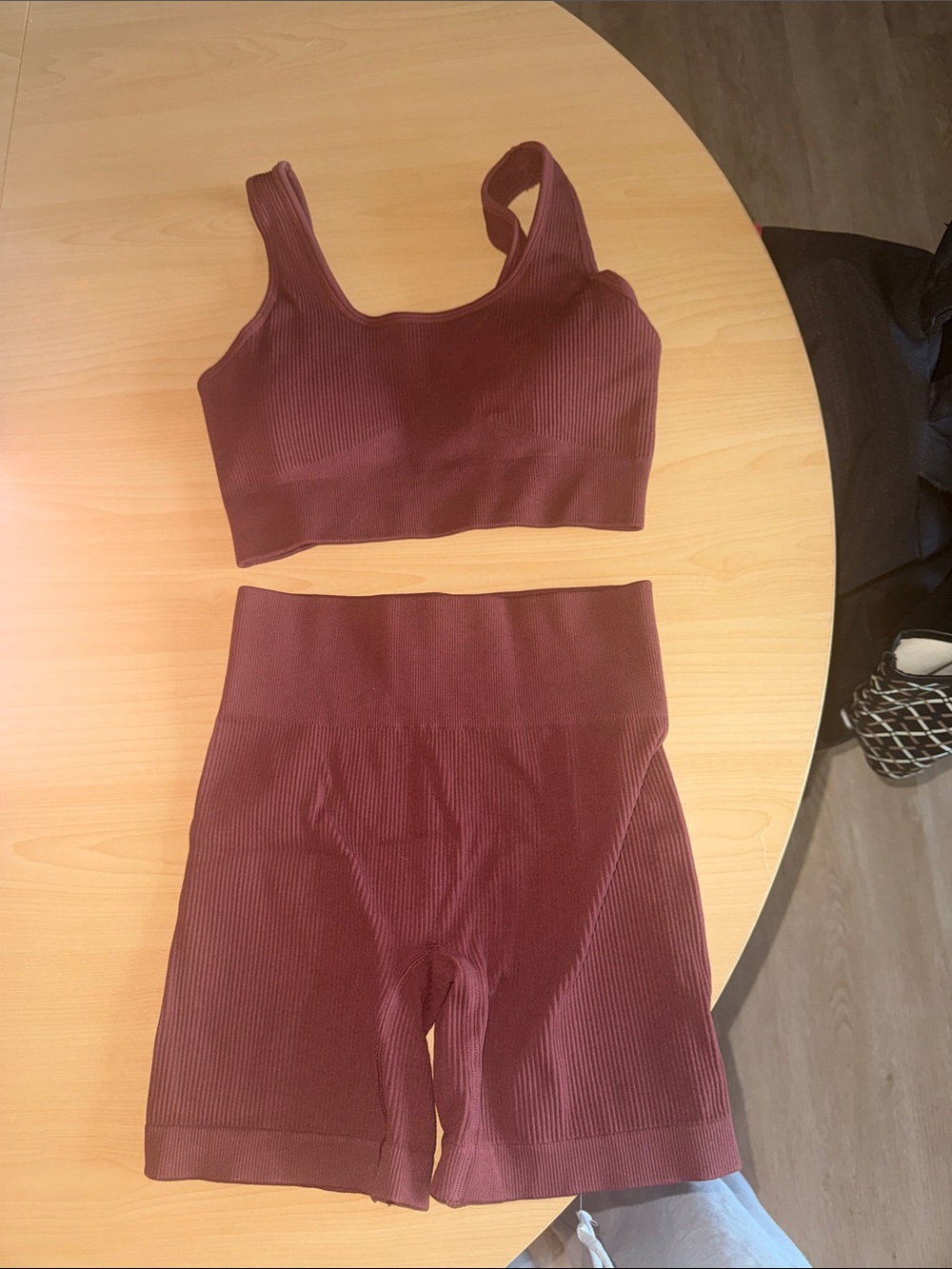 Ribbed Two-Piece Active Set in Deep Burgundy